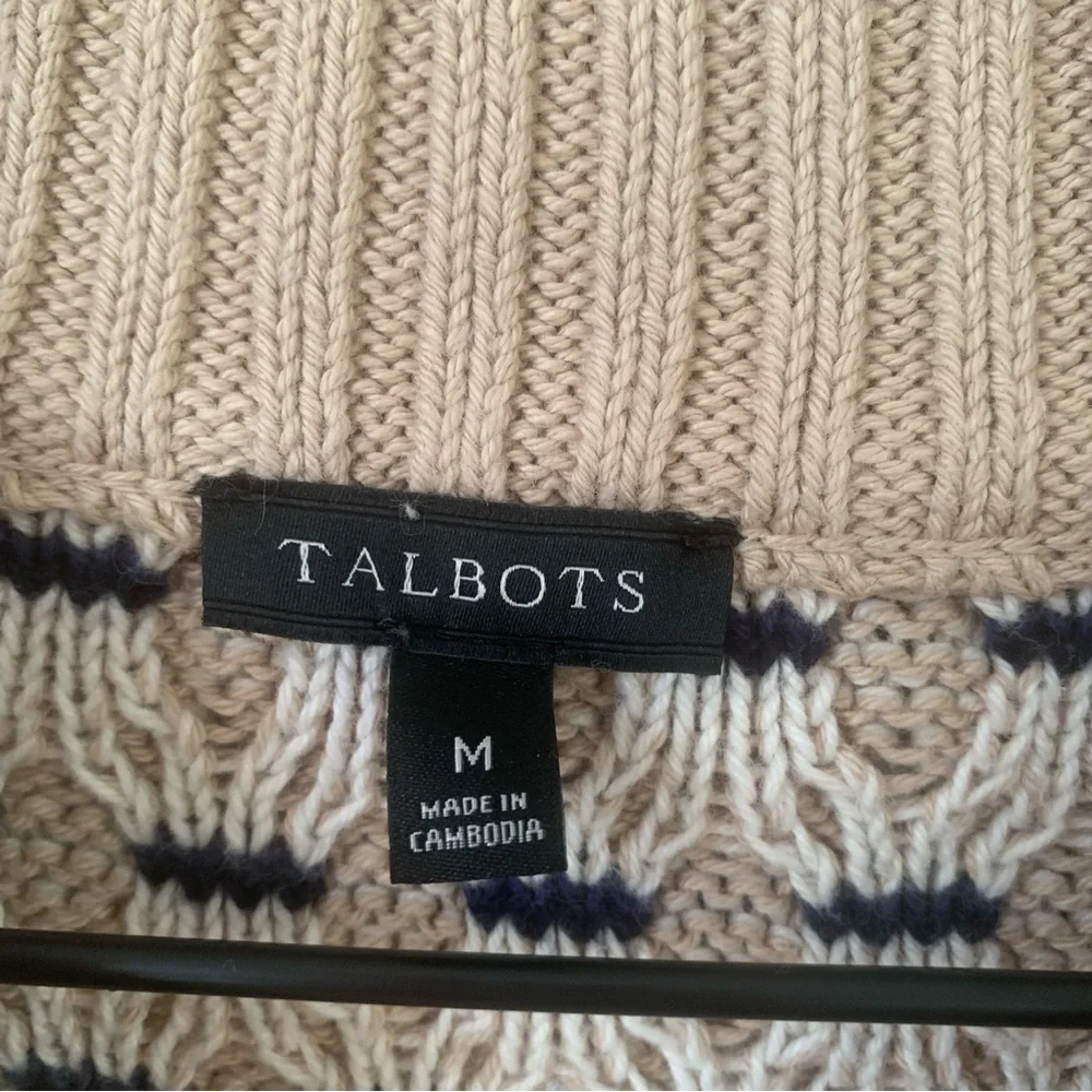 Talbots Textured Stripe Mockneck Sweater. Oyster Multi Pullover Thick Knit